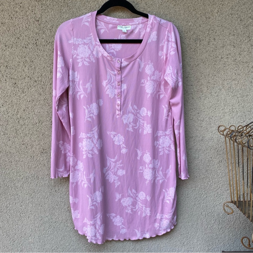 Laura Ashley pink floral pajama night gown sleep dress size small new